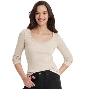 Universal Thread Women’s Long Sleeve Rib Scoop Neck Shirt - Beige & XS, NWOT